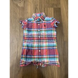Ralph Lauren Plaid One Piece Romper Baby Boy Size 3M Preppy Spring Summer Beach